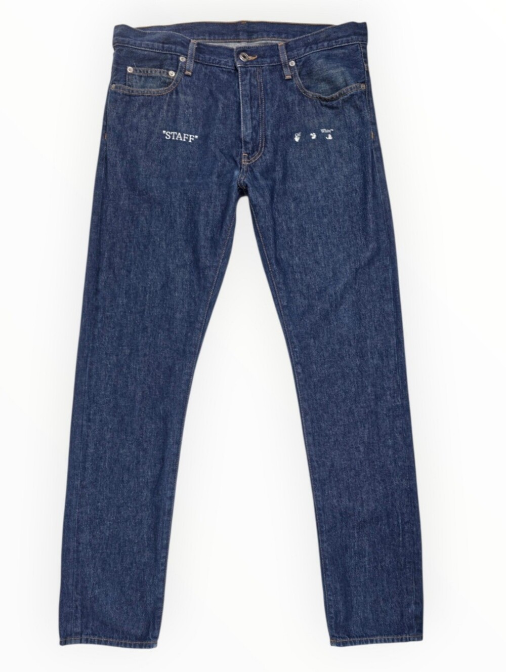 Off-White Staff Jeans Mens 33 Blue Denim Slim Fit Logo Virgil Abloh Made Italy